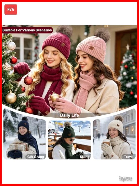 Winter Beanie Hat, Scarf & Touchscreen Gloves Set, Knit, Warm main image 3